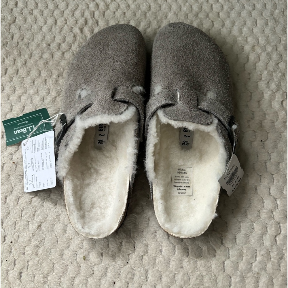 NWT Birkenstock Women’s Boston Shearling Clog 5 Stone Coin (grey)